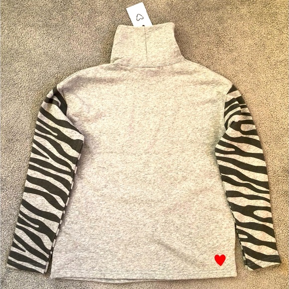 New NWT Preloved Canadian made grey turtleneck zebra print sleeves cotton XS - Picture 2 of 2